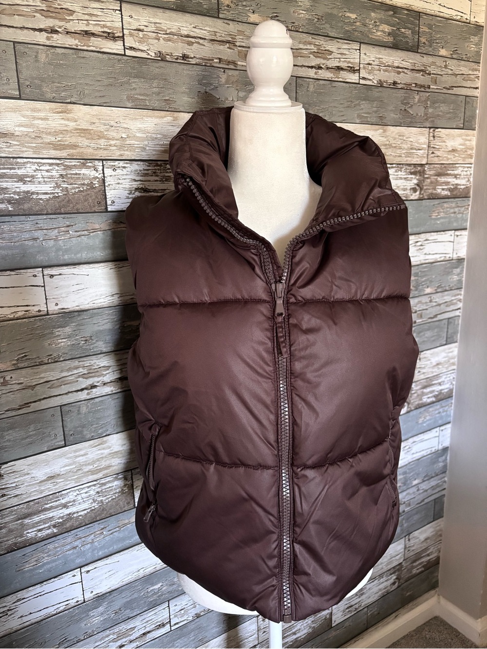 Old Navy Go Recycled Brown Puffer Vest Streetwear Outerwear Womens Size S